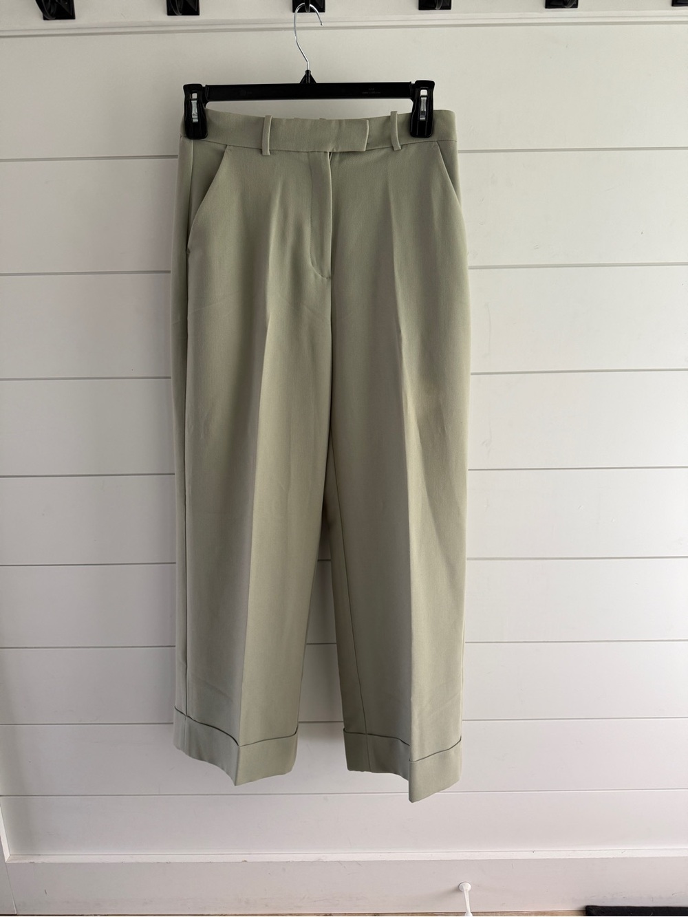 Abercrombie & Fitch Cropped Wide-Leg Trousers - Sage Green